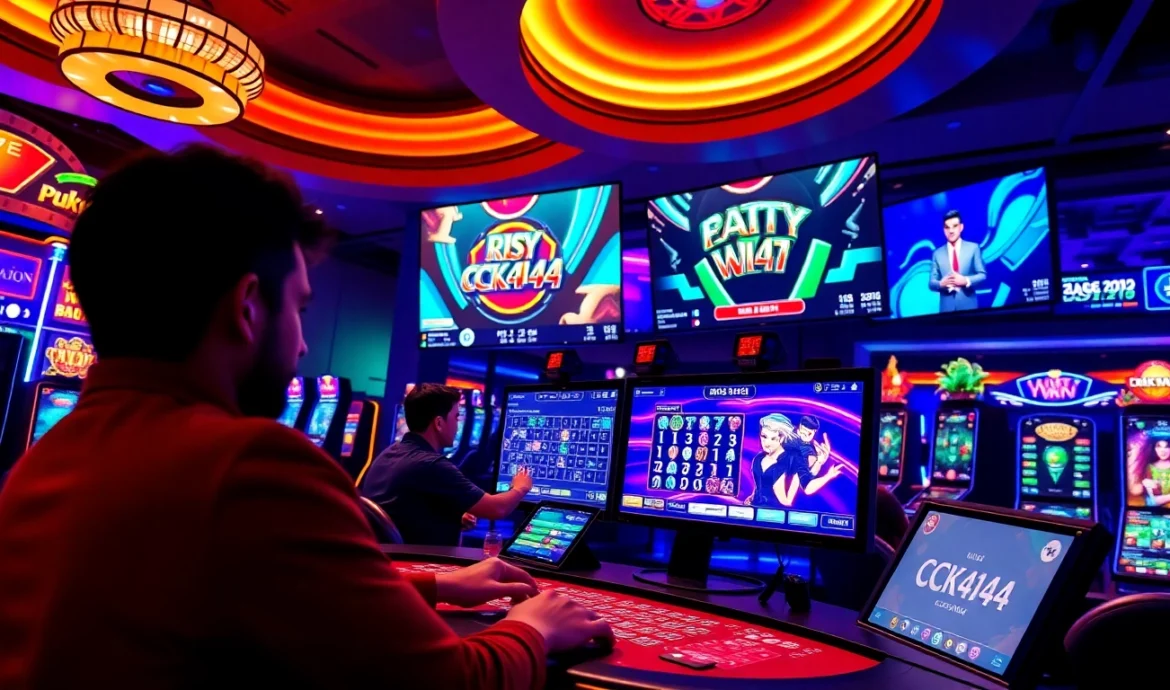 Engaging scene of players making a ck4444 bet at a lively online casino platform with vibrant visuals and real-time action, highlighting thrill and trust.