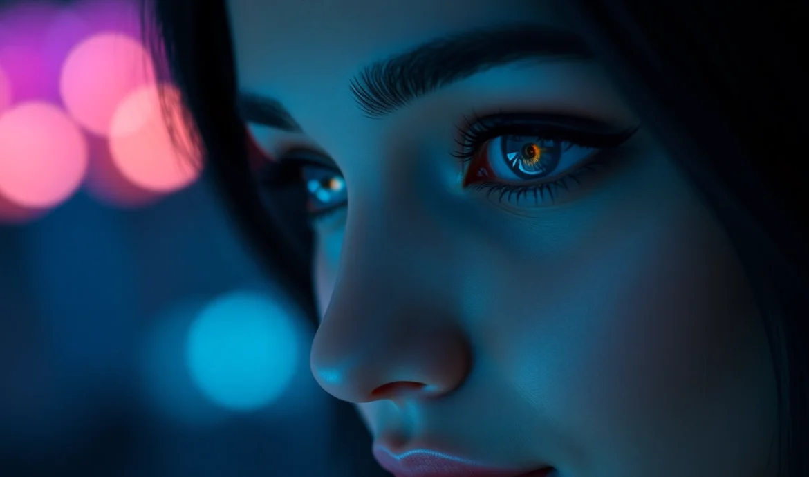An AI girlfriend engaging in an unfiltered NSFW chat on a sleek digital device, showcasing realistic virtual companionship in a private setting.