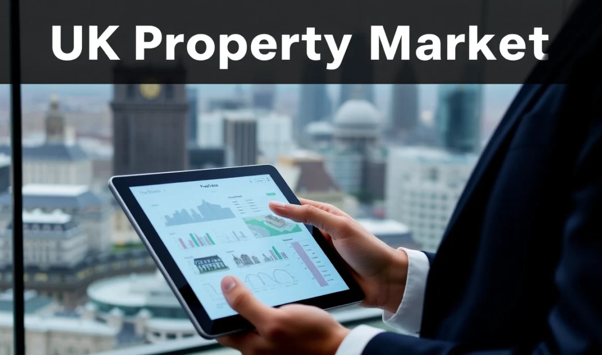 UK Property Market analysis shows rising property values and mortgage rates in a professional