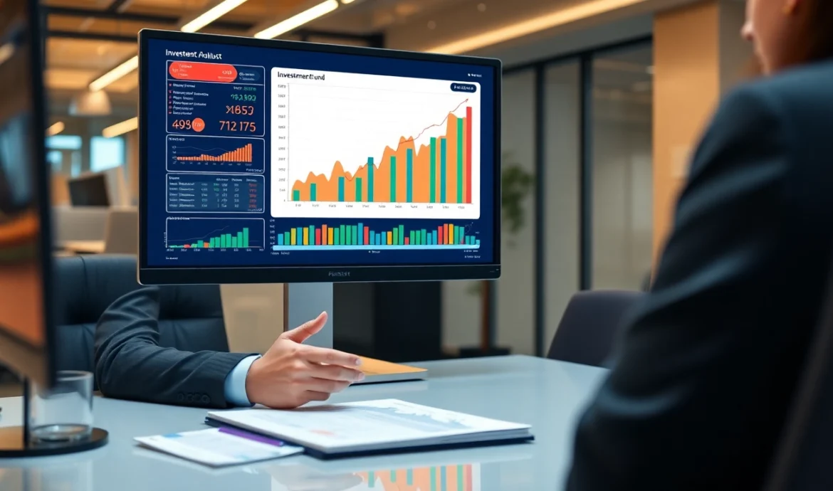 Best Investment Funds UK Expert analyzing financial charts and growth data in a modern office